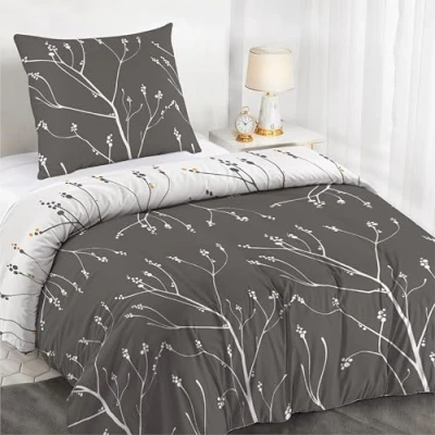 Abbildung von Dreamzie Bettwäsche Set 140x200 cm mit 1 Kissenbezügen 65x65 Muster Zweige Grau Einzelbett aus 100% Mikrofaser Zertifiziert ohne Chemikalien (Oeko TEX)