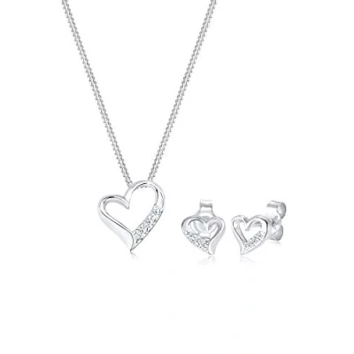 Abbildung von Elli DIAMONDS Schmuckset Damen Ohrstecker Herz Liebe mit Diamant (0.075 ct.) in 925 Sterling Silber