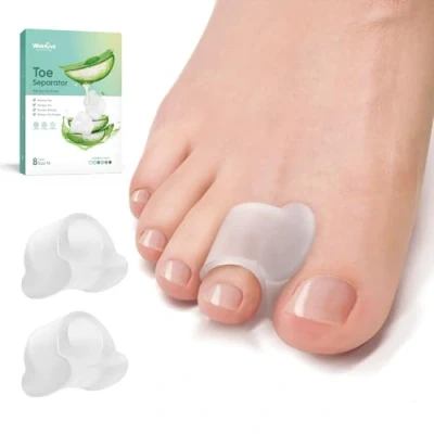 Abbildung von Welnove Zehenspreizer für überlappende Zehen Zehenabstandshalter aus Aloe Vera Extrakt Zehenkorrektur Hammerzehen Ballenentlastung Damen und Herren (mittel, 8 Stück)