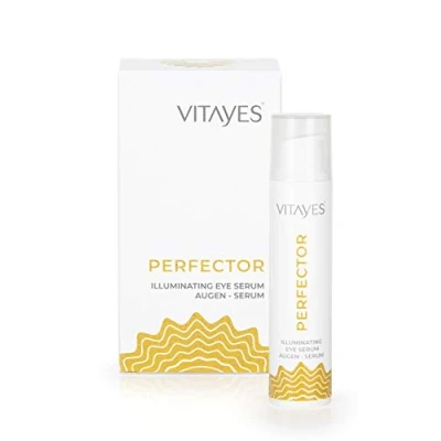 Abbildung von Vitayes Augenserum mit aufhellendem Soforteffekt gegen dunkle Flecken, Augenringe. Gesichtspflege, Gesichtsserum, für strahlende helle Haut, Pflegeprodukt, vegan, Naturkosmetik