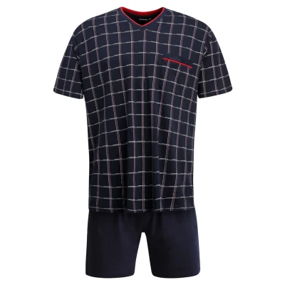 Abbildung von Götzburg Herren Shorty, Kurzarm, Baumwolle, Single Jersey, Navy, kariert 52