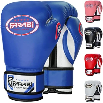 Abbildung von Farabi Sports 4 oz 6 8 Boxhandschuhe Kinder Box Handschuhe MMA Muay Thai Kickboxen Sparring Boxsack Training (Blue, oz)