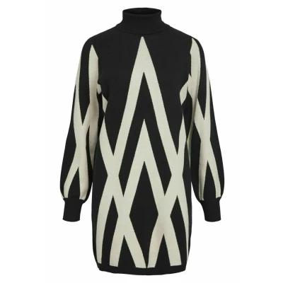 Abbildung von Object Objray L S Rollneck AOP NOOS Strickkleid, Damen, Größe: XS, Black