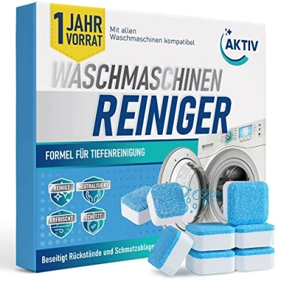 Abbildung von Aktiv 24x Waschmaschinenreiniger Tabs extra stark gegen Geruch &amp; Kalk Waschmaschinen Reiniger mit Formel für Tiefenreinigung Waschmaschine Hygiene Reinigung 1 Jahres Vorrat