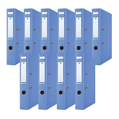 Abbildung von DONAU Premium Ordner Schmal 10er Pack/DIN A4 / 5 cm 10 Stück/Blau/Kunststoffbezug PP/Carton Papier Schlitzordner Büroordner Aktenordner Ringordner/Grünen Punkt