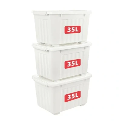 Abbildung von Cetomo 35L*3 Aufbewahrungsboxen mit Deckeln, Kunststoff Aufbewahrungsbox Rollen und Clips, Kunststoffbox für Zuhause Büro, BPA frei, Nestbar, Stapelbar, Weiß, 35L 3er Pack