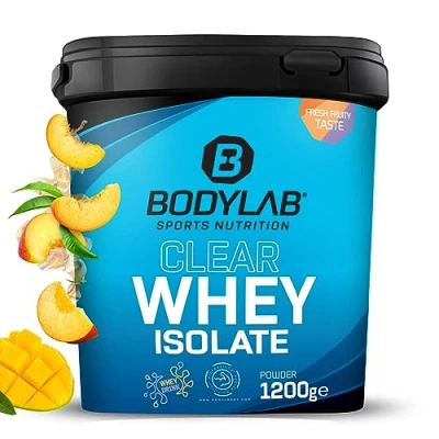 Abbildung von Bodylab24 Clear Whey Isolate 1200g Mango Pfirsich Eistee, Eiweiß Shake aus 95% hochwertigem Molkenprotein Isolat, erfrischend fruchtiger Drink, Protein Pulver kann den Muskelaufbau unterstützen