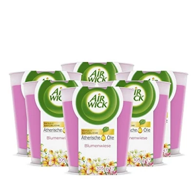 Abbildung von Air Wick Wohlfühl Duftkerze im Glas Duft: Blumenwiese Enthält natürliche ätherische Öle 6 x in rosa
