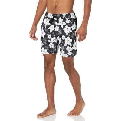 Abbildung von Amazon Essentials Men&#039;s 7&quot; Print Swim Trunk Swimwear, Black Hibiscus Print, Medium