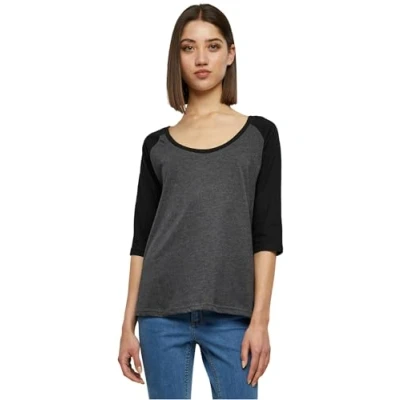 Abbildung von Urban Classics Ladies 3/4 Contrast Raglan TEE Tshirt print, Damen, Größe: Medium, Charcoal/black