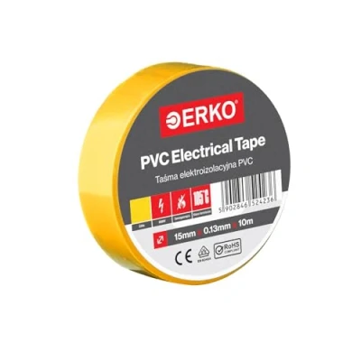 Abbildung von ERKO Isolierband Gelb PVC 15mm x 10m Elektrische Leitungen Reparatur, Hochflexibel mit starker Klebekraft, Chemiebeständig, Polyvinyl Chlorid, Klebeband Universal