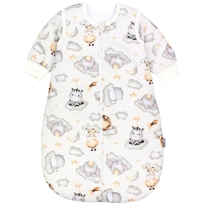 Abbildung von TupTam Baby Ganzjahresschlafsack Rund OEKO TEX zertifizierte Materialien mit abnehmbaren Ärmeln 2.5 TOG unisex, Farbe: Safari Tiere auf Wolken/Beige/Grau, Größe: 80 86