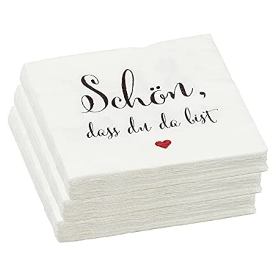 Abbildung von Servietten 60er Set │ Motiv Sprüche &quot;Schön dass du da bist&quot; 3lagige Papierserviette 33x33cm │stoffähnlich Tuch Partyzubehör (60er Serviette bist&quot;)