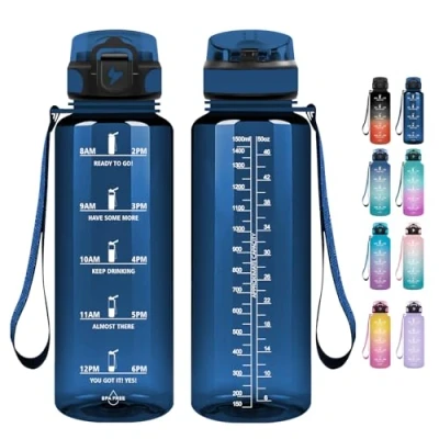 Abbildung von Grsta Trinkflasche 1.5L Sport BPA Frei, mit Strohhalm, Kohlensäure Geeignet, Wasserflasche für Fitness, Gym, Fahrrad, Schule und Camping
