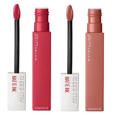 Abbildung von Maybelline New York SuperStay Matte Ink Lippenfarbe Farbe 65 Seductress + 80 Ruler 2 Lippenstifte mit Spitzen Applikator