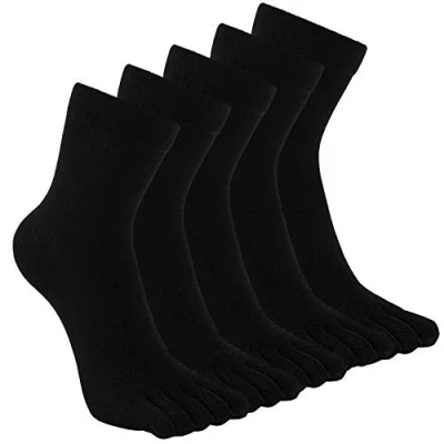Abbildung von TEENLOVEME® Herren Zehensocken Baumwolle Männer Five Fingers Socken Sport laufende Zehe Socken, Schwarz,5 paar,Gr.39 44
