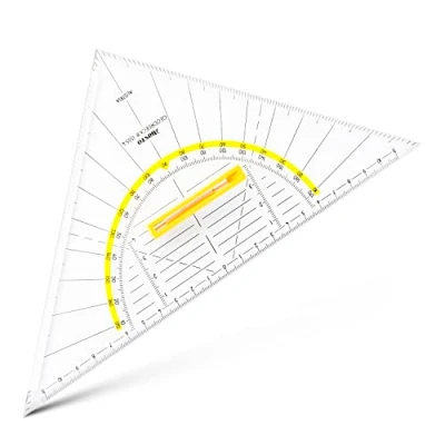 Abbildung von Aristo AR1555/4 Geodreieck mit lösbarem Griff (Hypotenuse 25 cm, Tuschenoppen, Facetten an allen Seiten, Plexiglas Tiefenprägung, Made in Austria) transparent
