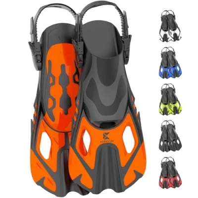 Abbildung von Khroom kurze Flossen Erwachsene / Kinder Gr.32 47 verstellbare Schnorchelflossen kurz Schwimmflossen Kurzflossen zum Schnorcheln Taucherflossen einstellbar Schwimmen Tauchen (Orange 37 41)