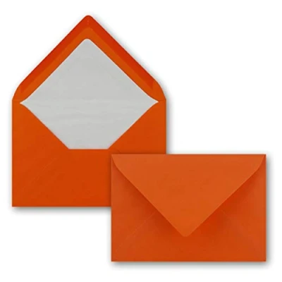 Abbildung von 75 Briefumschläge Orange DIN C6 gefüttert mit weißem Seidenpapier 80 g/m² 11,4 x 16,2 cm Nassklebung NEUSER PAPIER