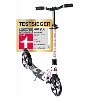 Abbildung von SIX DEGREES Aluminium Scooter mit Klappmechanismus u. Ständer, 205 mm, höhenverstellbar, GS geprüft, rosa, TESTSIEGER
