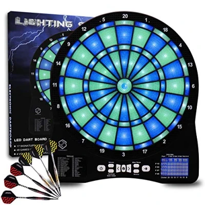Abbildung von Turnart Dartscheibe Elektronisch 2023 Elektronische E mit LED Beleuchteten Ziffern,Dartscheibe Profi 6 Dartpfeile Soft (blau)