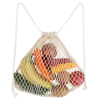 Abbildung von com four® Wiederverwendbarer Netz Rucksack Einkaufstasche aus 100% Baumwolle Netzbeutel für Lebensmittel Produktbeutel den Einkauf (01 Stück Mesh Rucksack)