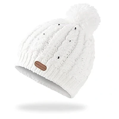 Abbildung von Black Crevice Damen Strickmütze I Winter Mütze mit Glitzerperlen &amp; Pompom One Size Strick sehr warmen Fleece Innenfutter Wintermützen in verschiedenen Farben