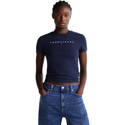 Abbildung von Tommy Jeans SLIM Linear TEE Tshirt print, Damen, Größe: 46, Dark night navy