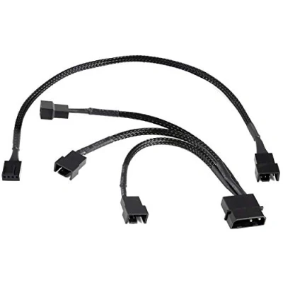 Abbildung von POPPSTAR Lüfter Kabel Set 12V (15cm 2 Pin Y 1x Molex Stecker auf 3x Stecker) + 30cm 4 PWM Verlängerungskabel, zum Anschluss von Gehäuselüftern an ein Netzteil