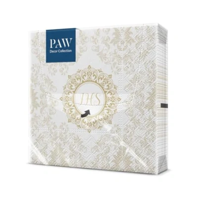 Abbildung von PAW Servietten 3 lagig (33 x 33 cm) 20 Stück Perfekt für Kommunion, Konfirmation, Taufe Ideal Jungen &amp; Mädchen Tischdeko Elegante Papierservietten IHS Symbol Ornament