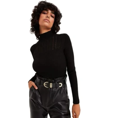 Abbildung von TRENDYOL Damen Stand up Collar Ajouré Slim Sweater Sweatshirt, Schwarz, M EU