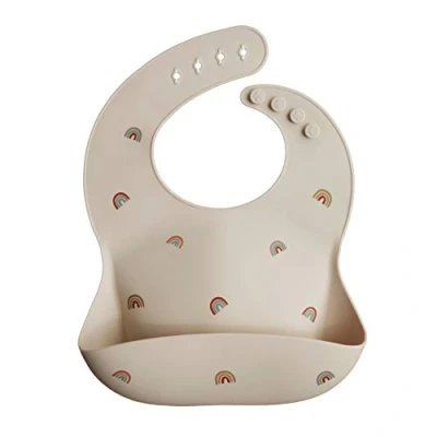 Abbildung von mushie silikon bib für Kinder Lätzchen mit Auffangschale BPA frei wasserdicht Abwaschbar verstellae Passform Sichere &amp; Hochwertige Kleinkinder Baby Rainbow