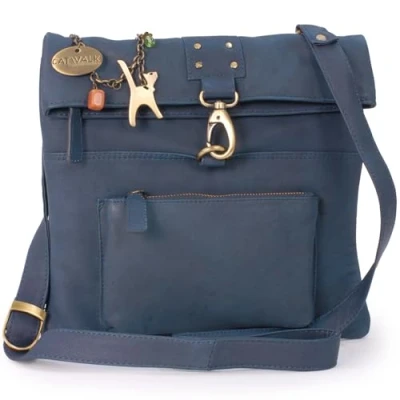 Abbildung von Catwalk Collection Handbags Damen Leder Umhängetasche Crossbody Bag Klein Messenger mit Verstellbarer Schultergurt DISPATCH Dunkelgblau
