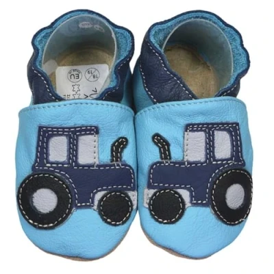 Abbildung von HOBEA Germany Krabbelschuhe für Jungs und Mädchen in verschiedenen Designs 24/25, Traktor blau