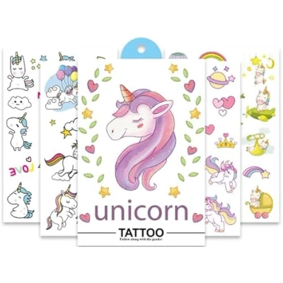 Abbildung von 80 Einhorn Temporäre Tattoos Tattoo Stickers Set Party Favor Aufkleber (4 Blätter)