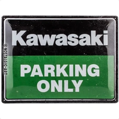 Abbildung von Nostalgic Art Retro Blechschild, 30 x 40 cm, Kawasaki Parking Only Green Geschenk Idee für Biker, aus Metall, Vintage Design