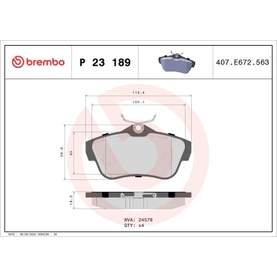 Abbildung von BREMBO P 23 189 Bremsbelagsatz exkl. Verschleißwarnkontakt ohne Zubehör FIAT: Scudo II, II Van