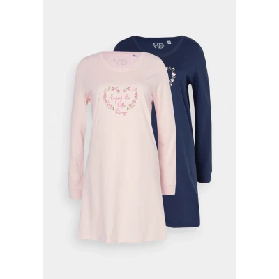 Abbildung von Lascana VD Enjoy Nightdress 2 PACK Nachthemd, Damen, Größe: 36/38, Dark blue/rose