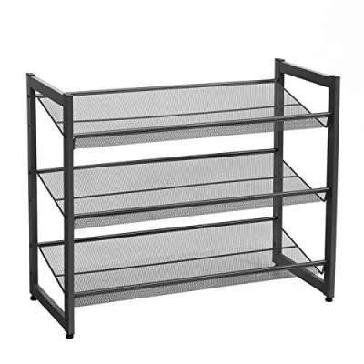 Abbildung von SONGMICS 3 Ebenen Metall Schuhregal, Meshregal, verstellbare Ablage flach oder abgewinkelt Regalböden, stapelbares Lagerregal für Flur, Eingangsbereich, 74 x 62,8 30,7 cm, schwarz, LMR03B