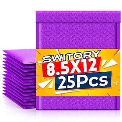 Abbildung von Switory 25 Stück Polsterumschläge 21,6 cm x 32cm Poly Bubble Mailer Gepolsterte Umschläge Lined Self Seal für die Verpackung (Lila)