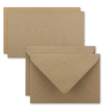 Abbildung von 50x Karte mit Umschlag Set aus Einzel Karten DIN A7 10,5x7,3 cm Kraftpapier Sandbraun Brief Umschlägen C7