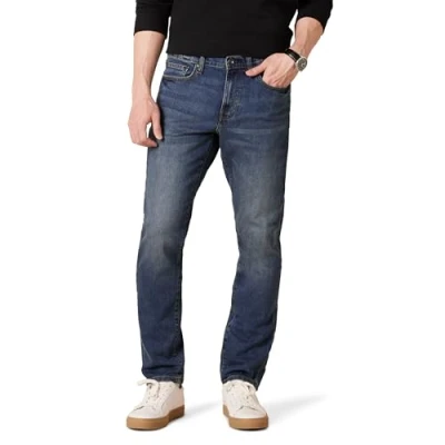 Abbildung von Amazon Essentials Herren Jeans aus Komfortablem Stretch, Schmale Passform (Früher Goodthreads), Mittelblau, 33W / 34L