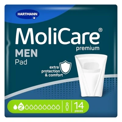 Abbildung von MoliCare MEN Pad 2 Tropfen Diskrete Inkontinenzeinlagen für Männer, Schutz bei leichter Blasenschwäche, Sofort Trocken Gefühl, fortschrittlicher Hautschutz, Taschenform, 14 Stück