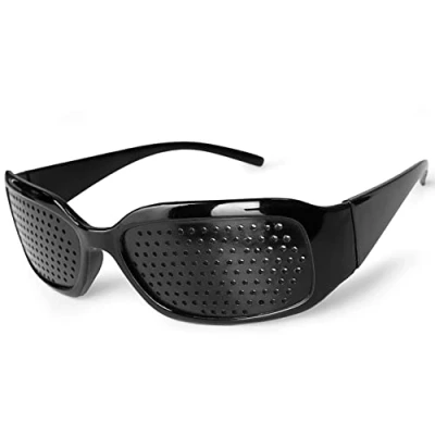Abbildung von Ganzoo Raster Brille/Loch Brille für Augen Training und Entspannung, Gitter mit faltbaren Bügeln, Pinehole Glasses, Form A, Farbe: Schwarz