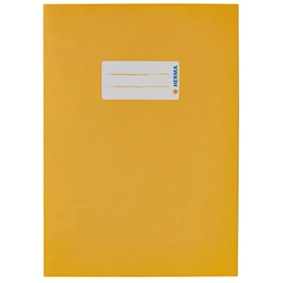 Abbildung von HERMA 5511 Heftumschlag A5 Papier Gelb, Hefthülle mit Beschriftungsfeld aus extrem kräftigen &amp; satten Farben, Heftschoner für Schulhefte, farbig
