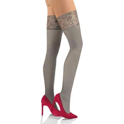 Abbildung von sesto senso Halterlose Strümpfe 50 DEN Spitze Mikrofaser Blickdicht Damen XL/XXL Grau
