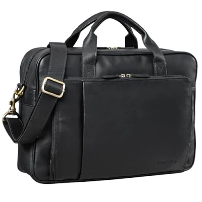 Abbildung von STILORD &#039;Rodrigo&#039; Echtleder Businesstasche Leder Groß Vintage Arbeitstasche Aktentasche 15 Zoll Laptoptasche Office Bag Umhängetasche Aufsteckbar Echtleder, Farbe:schwarz