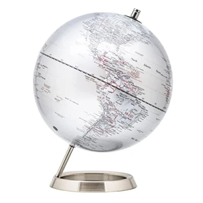 Abbildung von EXERZ 30cm Globus Silber Metallic Mit Basis aus rostfreiem Stahl Pädagogische/Geografische/Desktop Dekoration in Englischer Sprache Silbermetallic (Durchmesser: 30 cm)