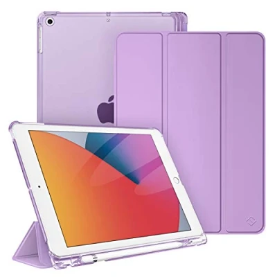 Abbildung von Fintie Hülle für iPad 9. Generation 2021/8. Gen 2020/7. 2019 10.2 Zoll mit Stifthalter, ultradünne leichte Schutzhülle transparenter Rückseite und Auto Schlaf/Wach Funktion, Lavendel