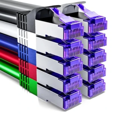 Abbildung von deleyCON 10x 0,25m CAT7 Netzwerkkabel 10 Gigabit Kurzes 25cm RJ45 Patchkabel Ethernet Kabel (Kupfer, SFTP PiMF Schirmung) LAN DSL Switch Modem Router Patchpanel CAT6 CAT5 Bunt